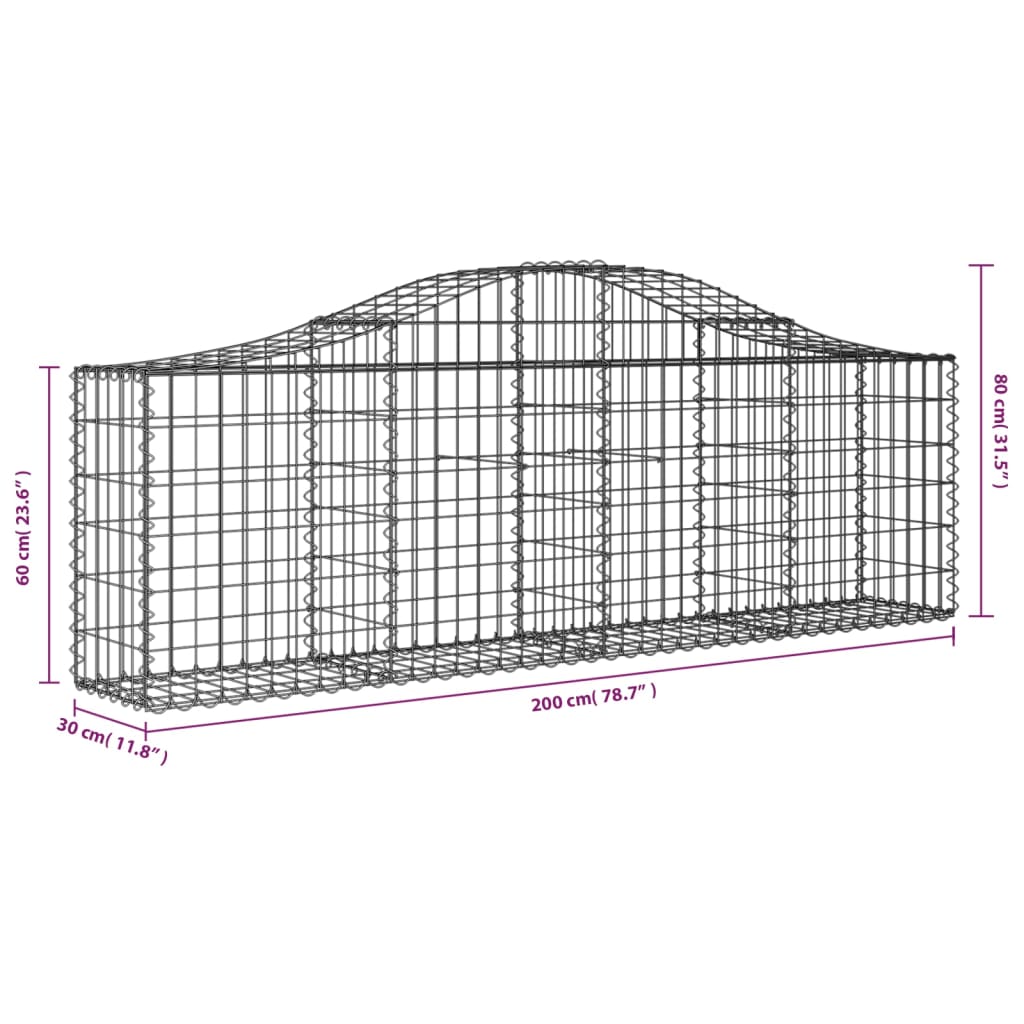 Cestas De Gaviones 7 Uds Forma De Arco Hierro 200x30x60/80 Cm_5