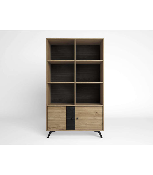 Estantería 2 Puertas 6 Huecos Natur Acabado Natural/bocamina, 92.1cm(ancho) 160.2cm(alto)_0