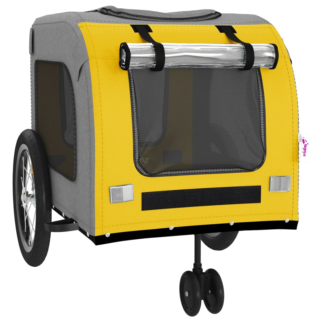 Remolque De Bicicleta Mascotas Hierro Tela Oxford Amarillo Gris_4