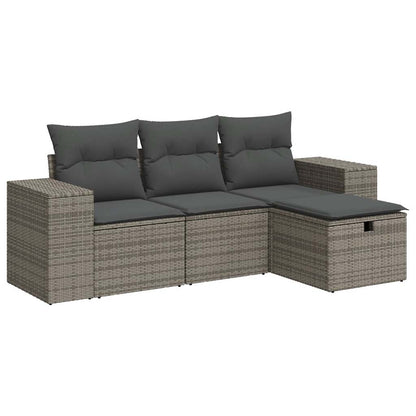 Set De Sofás De Jardín 4 Pzas Y Cojines Ratán Sintético Gris / Vetonek_2