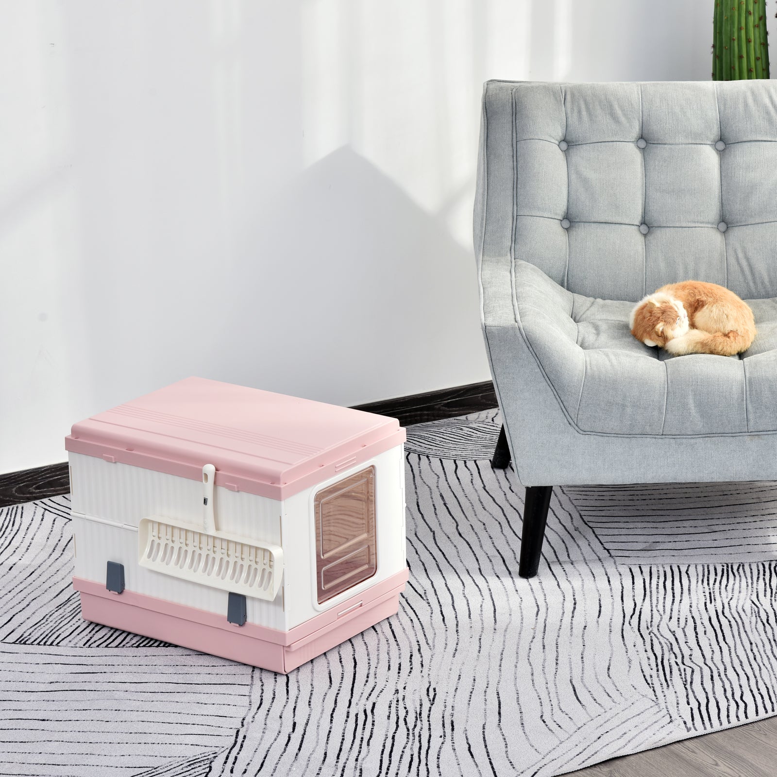 Pawhut Caja De Arena Para Gatos Plegable Portátil Con Orificio Abs 54x43x42_1