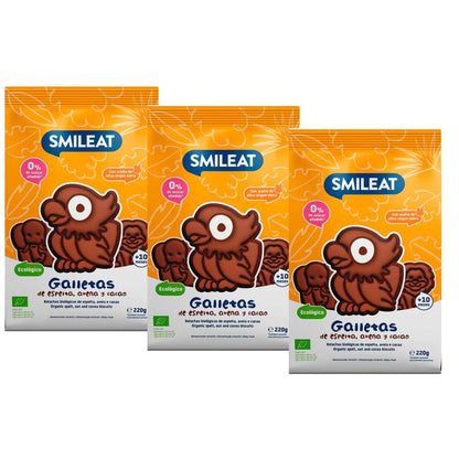 Pack de 3 bolachas Smileat ECO 220g de espelta, aveia e cacau