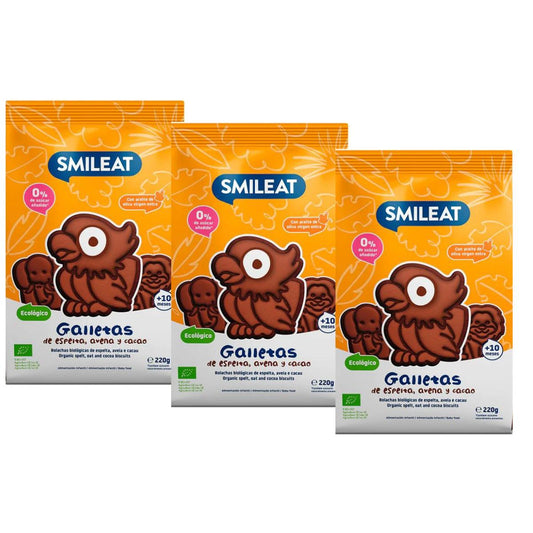 Pack de 3 bolachas Smileat ECO 220g de espelta, aveia e cacau