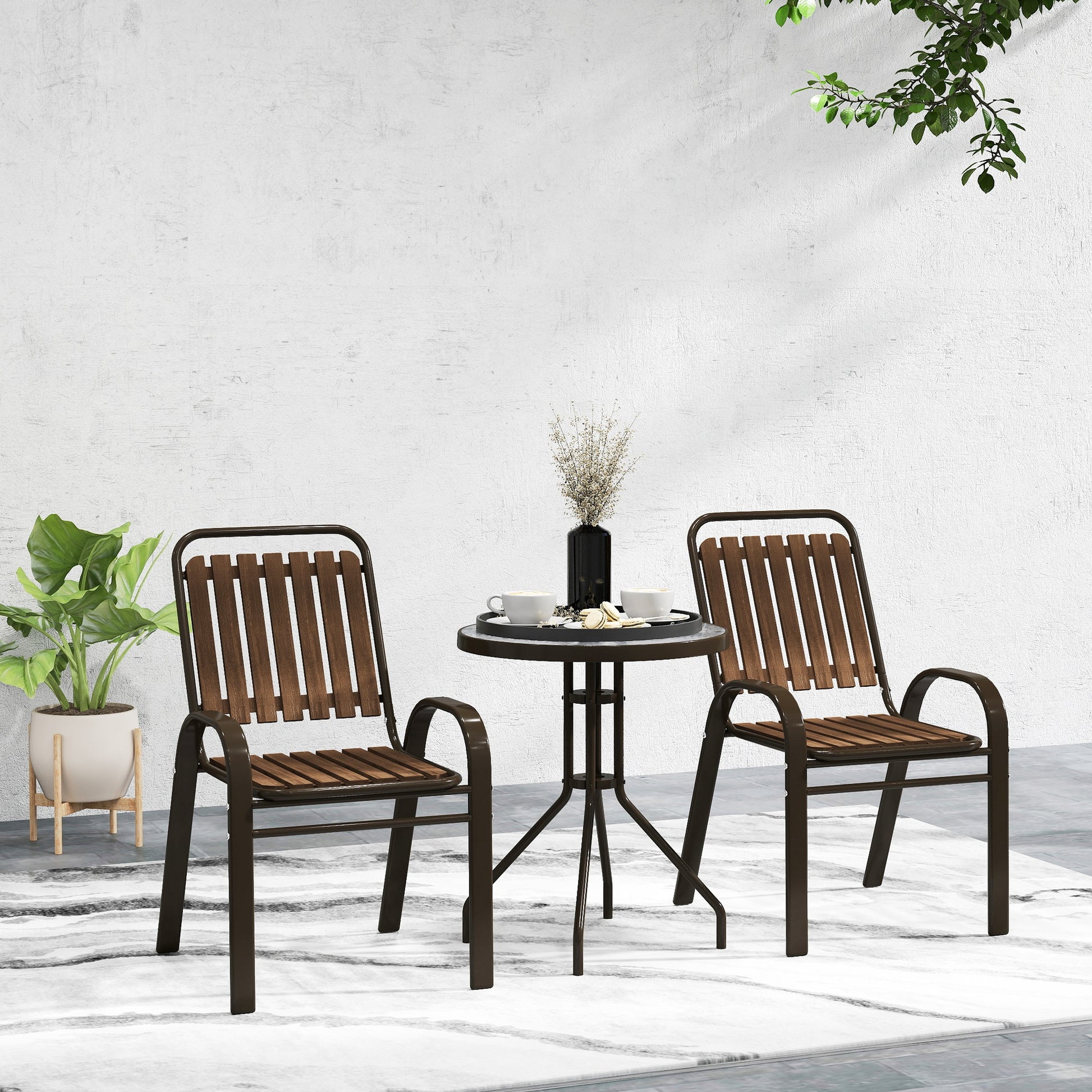 Outsunny Conjunto Jardín Exterior De 3 Piezas Con 2 Sillas Apilables Y Mesa_4