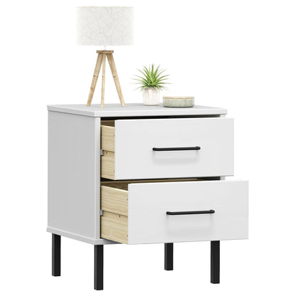 Mesita De Noche Patas De Metal Madera Maciza Pino Blanca Oslo_1