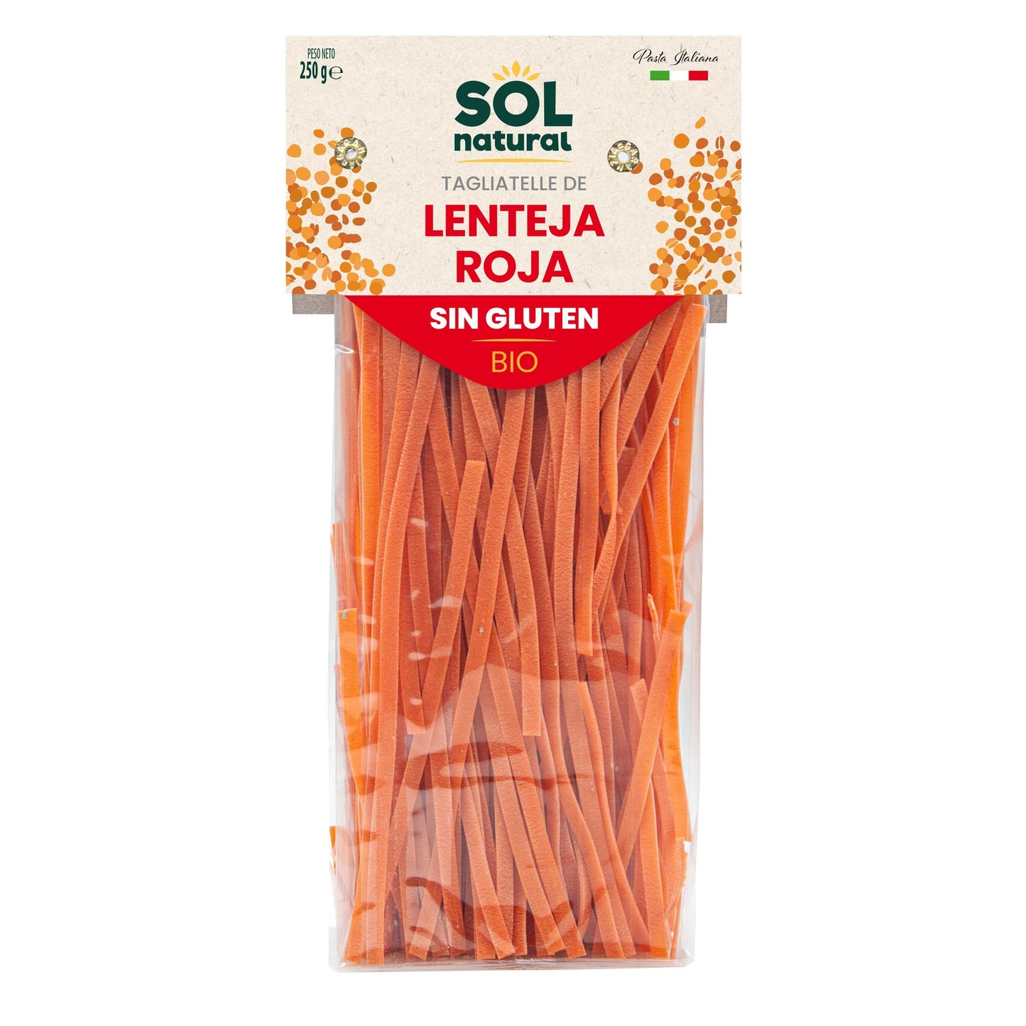 Tagliatelle de Lentilha Vermelha Biológica Sem Glúten Sol Natural 250g