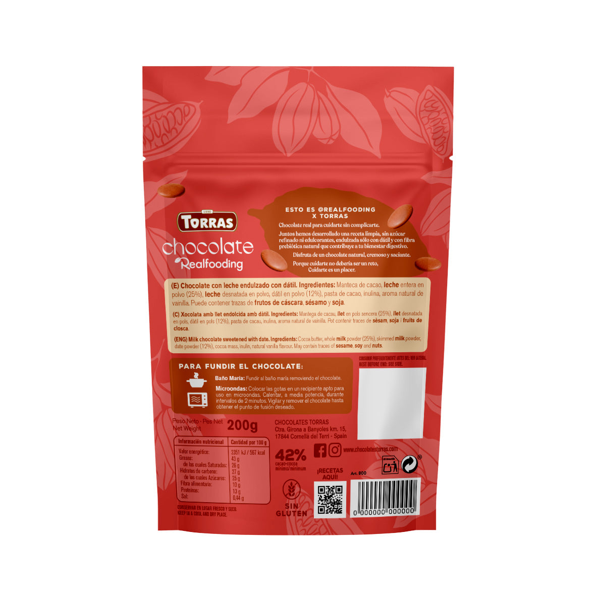Cobertura en gotas leche Realfooding 200g