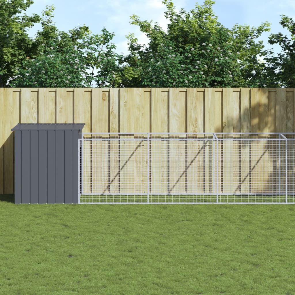 Vidaxl Caseta Perros Con Corral Acero Galvanizado Gris 110x1221x110 Cm_1
