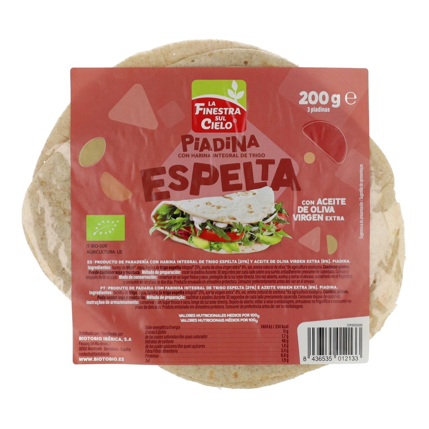 Piadina com Trigo de Espelta Biológico La Finestra sul Cielo 200 g