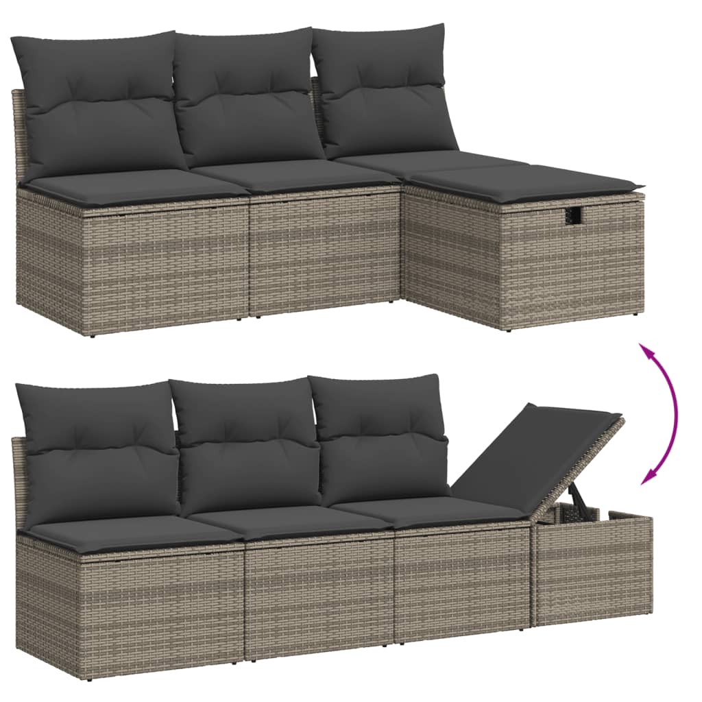 Set De Muebles De Jardín 9 Pzas Y Cojines Ratán Sintético Gris / Vetonek_0