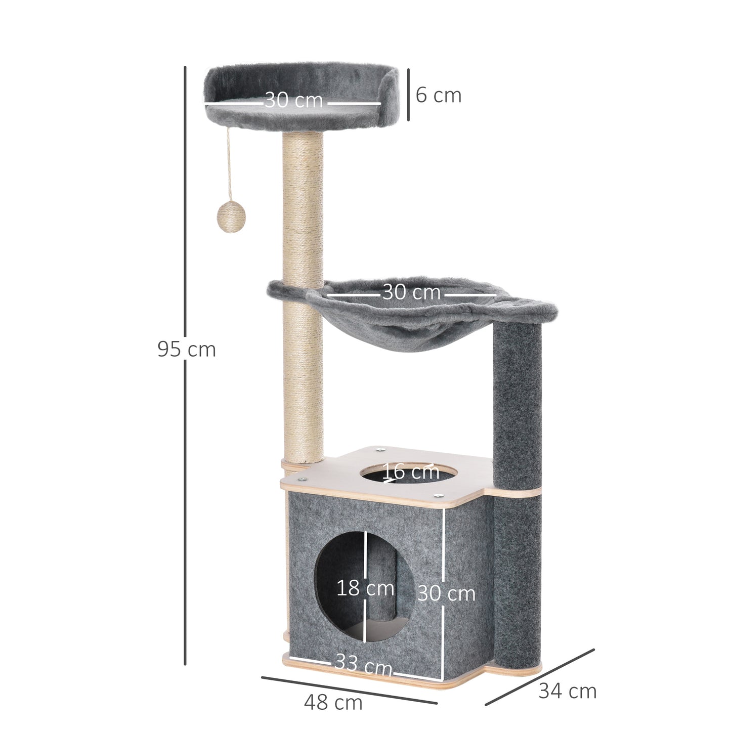 Pawhut Árbol Rascador De Gato Con Hamaca Plataformas Cueva Poste Para Rascar_2