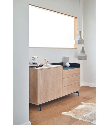 Mueble Aparador Para Comedor Modelo Valley 2 Puertas 3 Cajones Acabado Roble/azul Oscuro,_1