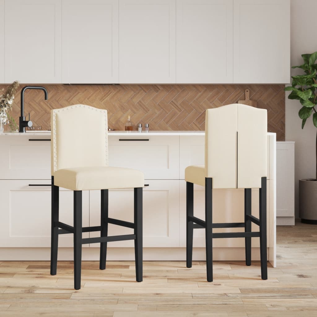 Taburetes Altos 2 Uds Madera Maciza De Caucho Y Tela_1