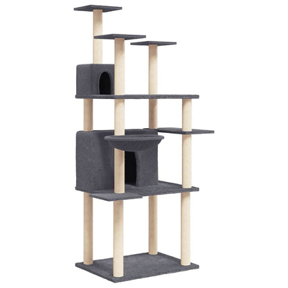 Rascador Para Gatos Con Postes De Sisal Gris Oscuro 166 Cm_0