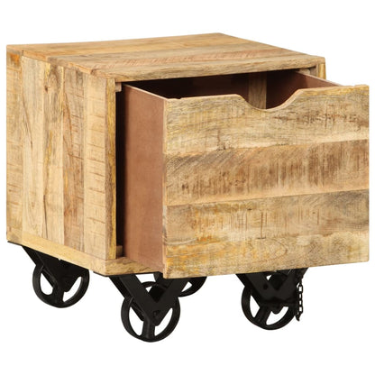 Mesa Auxiliar Con Cajón Ruedas Madera De Mango 40x40x45 Cm_4