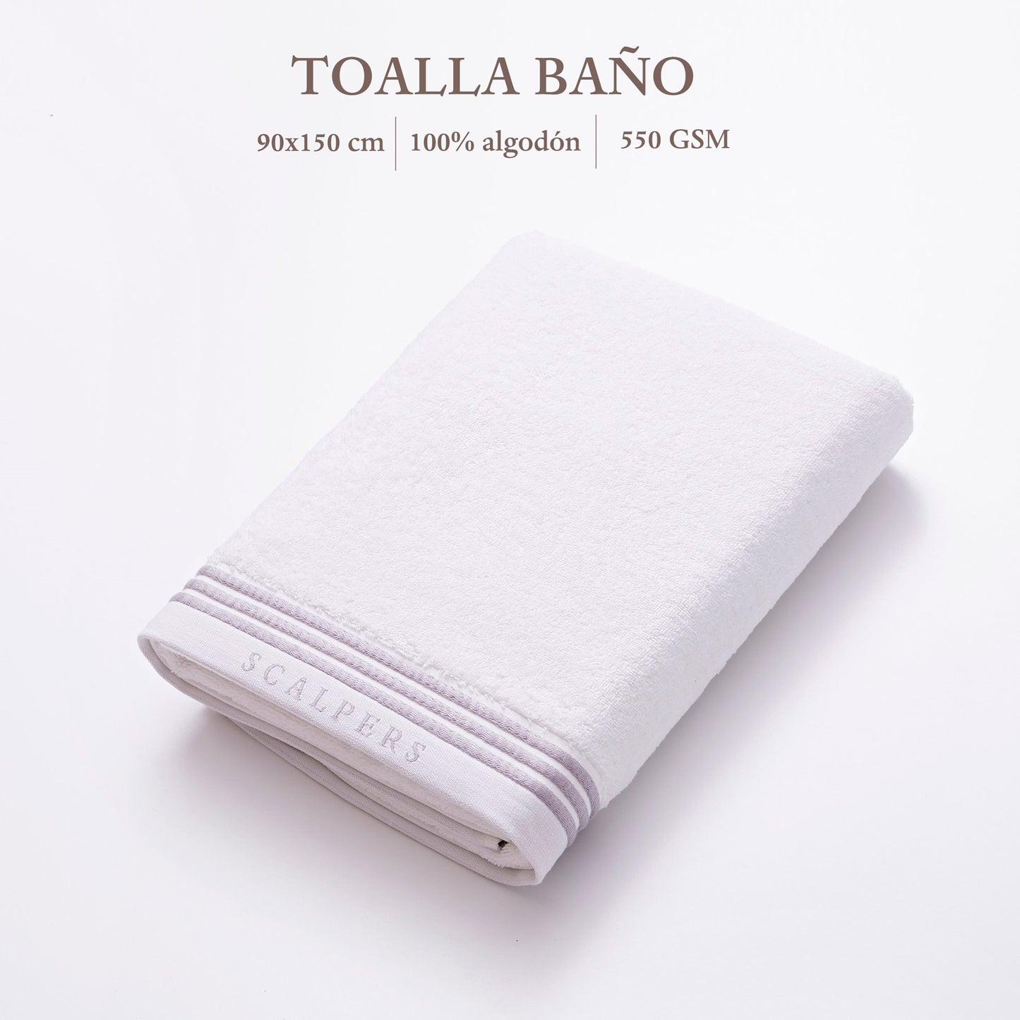 Toalla De Baño 90x150cm 100% Algodón 550gsm Blanco Con Rayas Scalpers Home_1