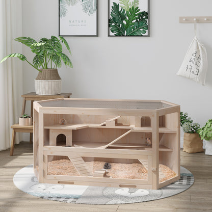 Pawhut Jaula De Madera Para Hámster Casa Para Roedores Pequeños De 3 Pisos_1