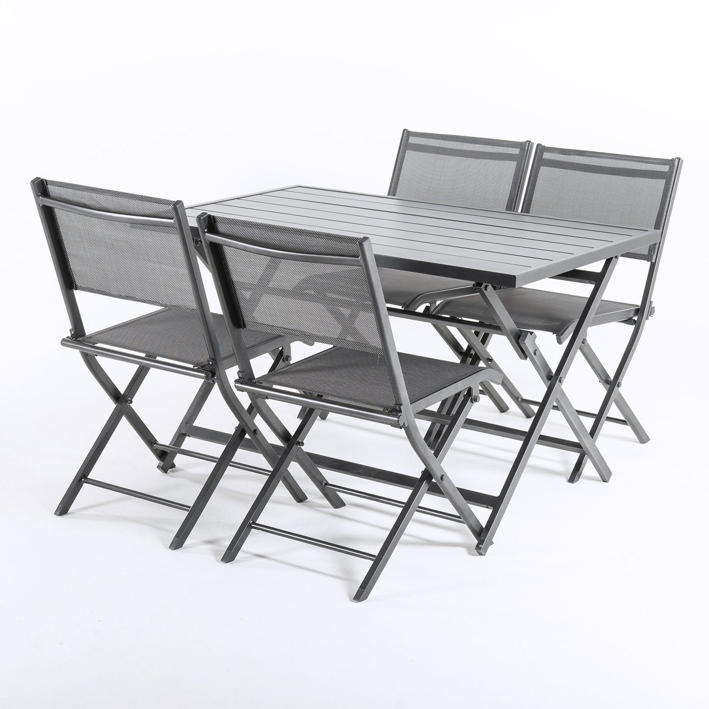 Conjunto Para Exterior, Mesa Plegable 120 Cm Y 4 Sillas Plegables, Aluminio Antracita, Textilene Color Plata Y Negro, 4 Plazas_2