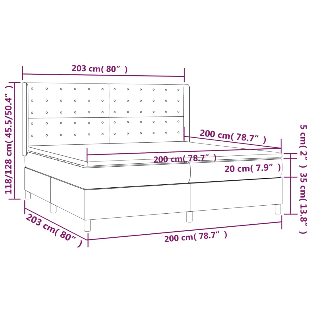 Cama Box Spring Con Colchón Tela Y Led Gris Claro 200x200 Cm / Vetonek_1