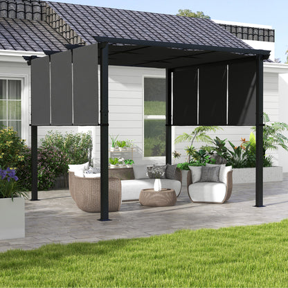 Outsunny Pérgola De Jardín 3x3 M Con Techo Retráctil Marco De Acero Gris Oscuro_1