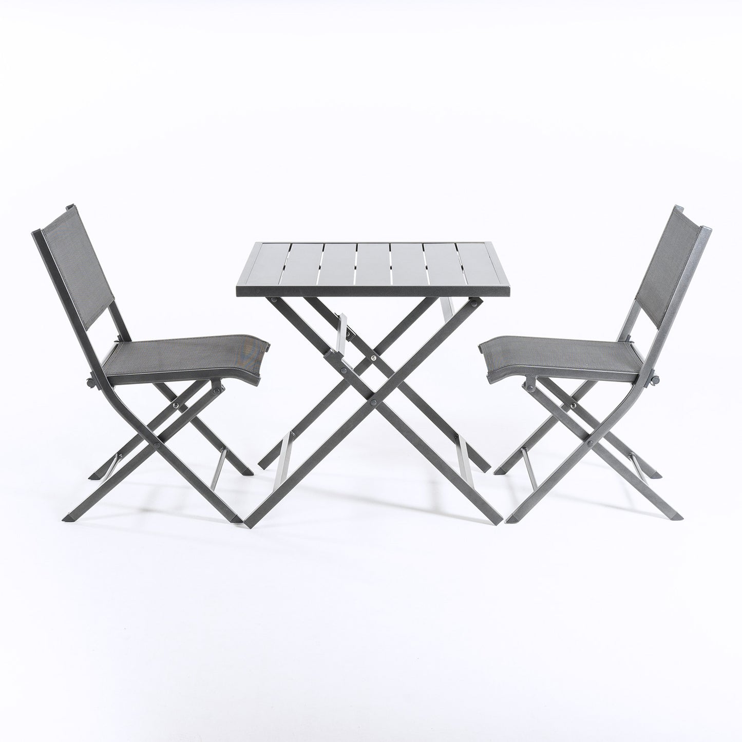 Conjunto Para Exterior, Mesa Plegable 70 Cm Y 2 Sillas Plegables, Aluminio Antracita, Textilene Color Plata Y Negro, 2 Plazas_3