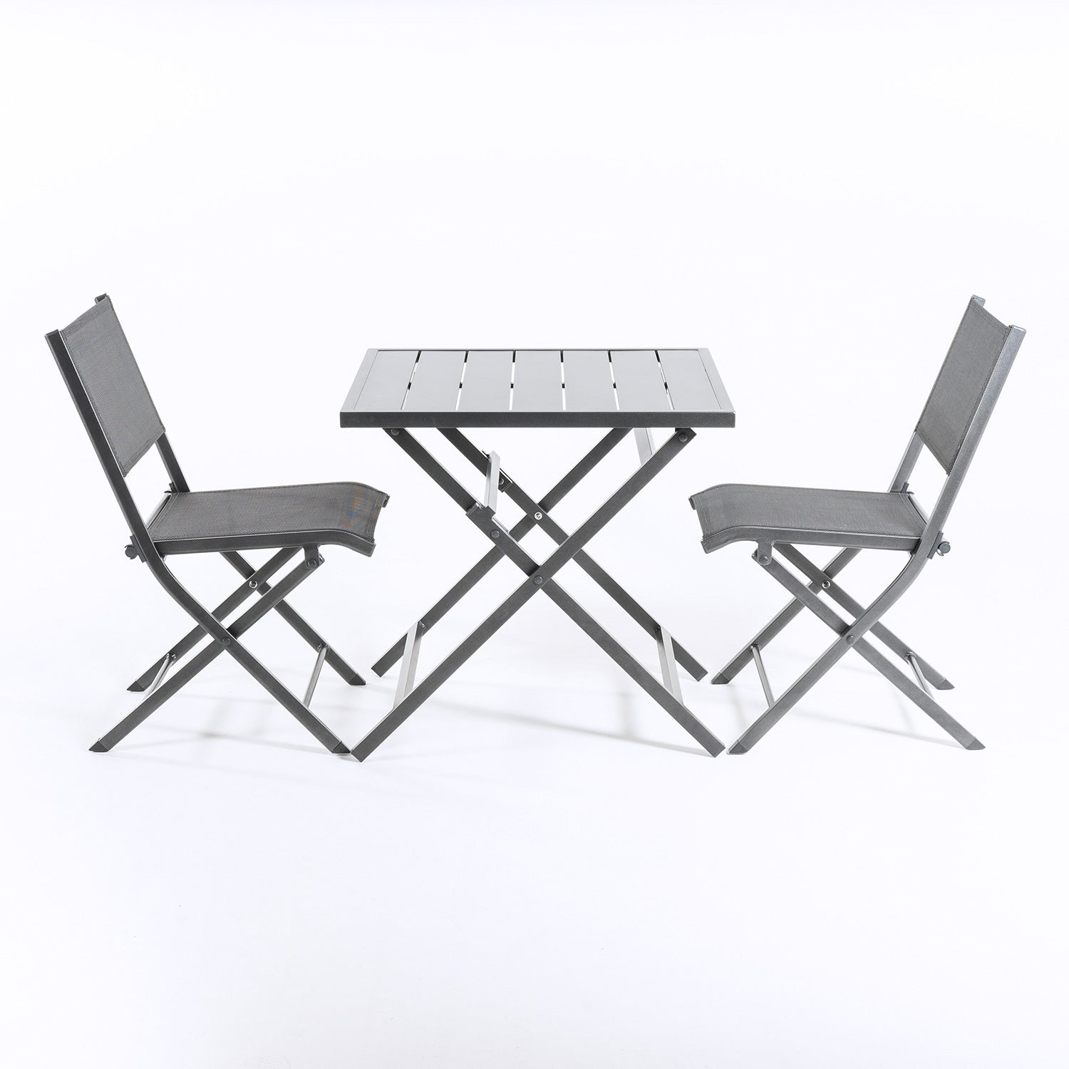 Conjunto Para Exterior, Mesa Plegable 70 Cm Y 2 Sillas Plegables, Aluminio Antracita, Textilene Color Plata Y Negro, 2 Plazas_3