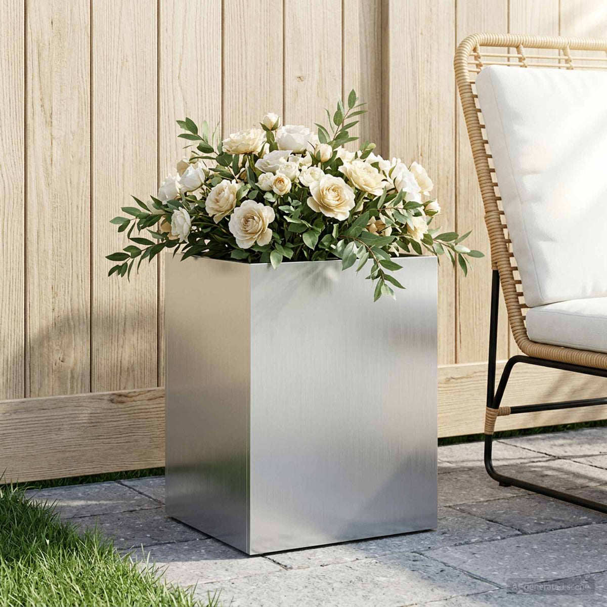 Macetero De Jardín Plateado 40 X 30 X 40 Cm Acero Galvanizado_1