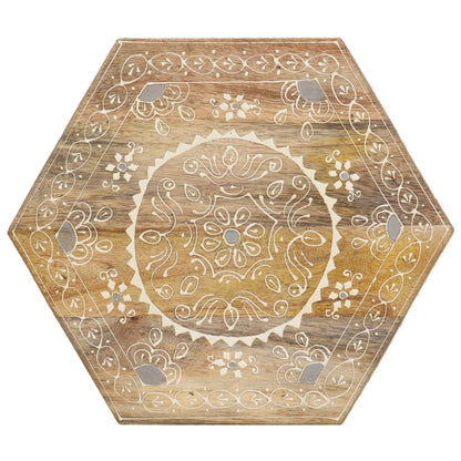 Mesa Auxiliar Pintada A Mano Madera Maciza De Mango 38x33x42 Cm_0