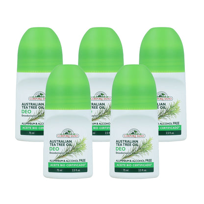 Pack 5x Desodorante roll-on árbol de té Corpore Sano 75 ml