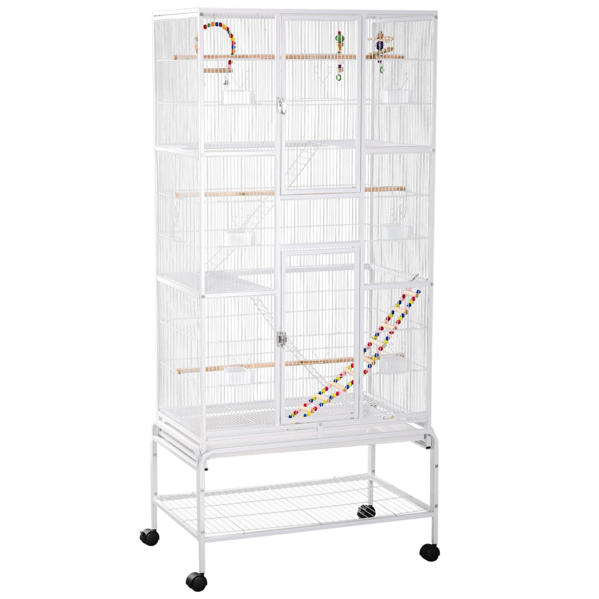 Pawhut Jaula Para Pájaros Con Ruedas Comederos Perchas 83x53x180 Cm Blanco_0