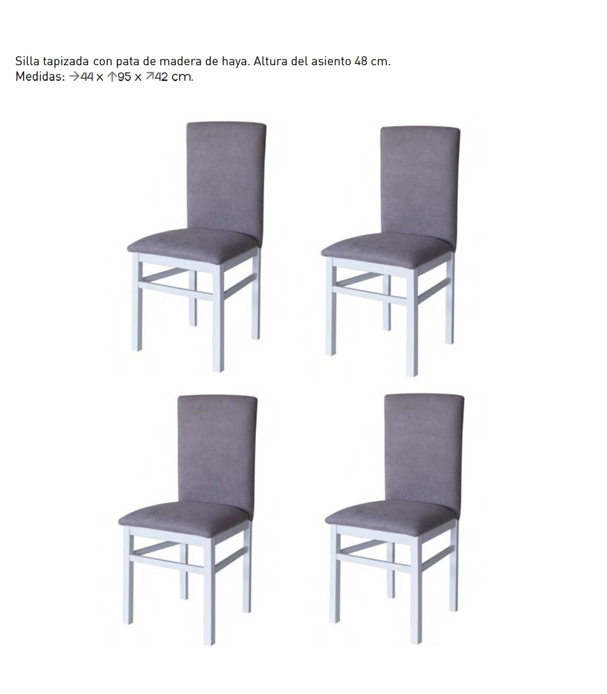 Pack 4 Sillas Nivar Tapizadas En Tela Gris. 95cm (alto), 44cm(ancho), 42cm(fondo)_2