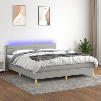 Cama Box Spring Con Colchón Tela Y Led Gris Claro 160x200 Cm / Vetonek_5