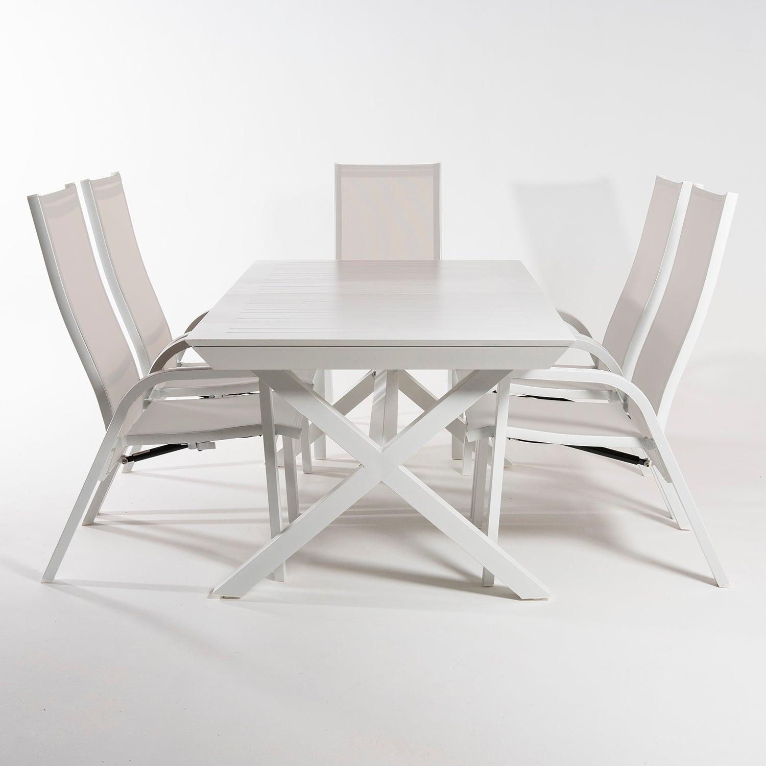 Conjunto De Mesas Y Sillas Para Balcón, Confort Extremo, Aluminio Y Textilene, Color Blanco, Mesa: 170x100x75 Silla:110x57x70_3
