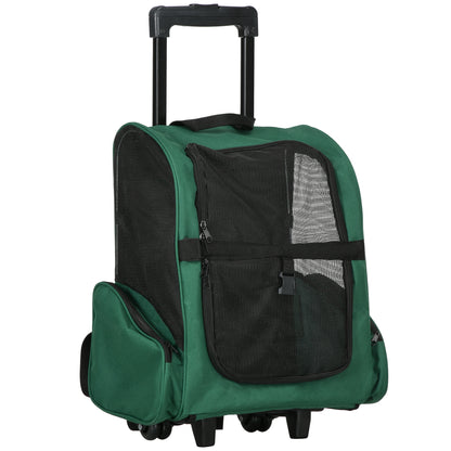 Pawhut Transportín 2 En 1 Para Mascotas Carrito Mochila Ruedas 42x25x55 Cm Verde_1