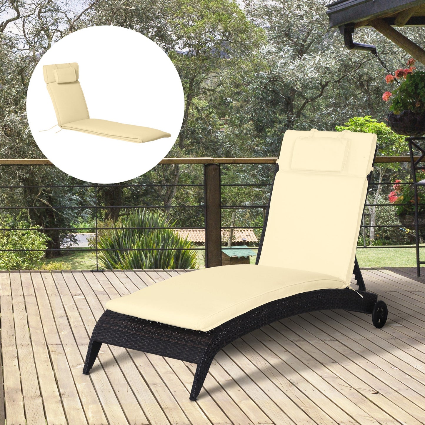 Outsunny Cojín Tumbona Exterior Solo 198x53x5cm Con Reposacabezas Crema_1