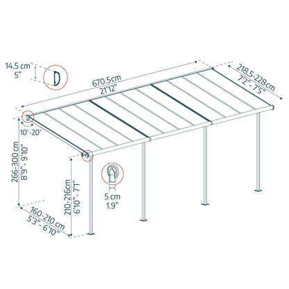 Pérgola anexa Sierra 224x670 cm cinzento 