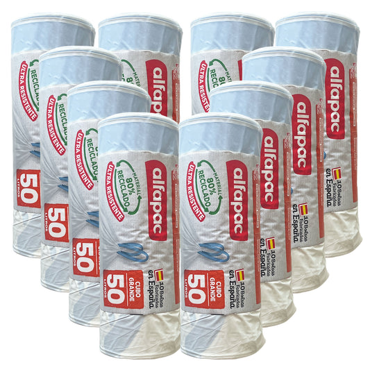 80% Reciclado 10 Rollos De 10 Bolsas De Basura De 50l Con Autocierre