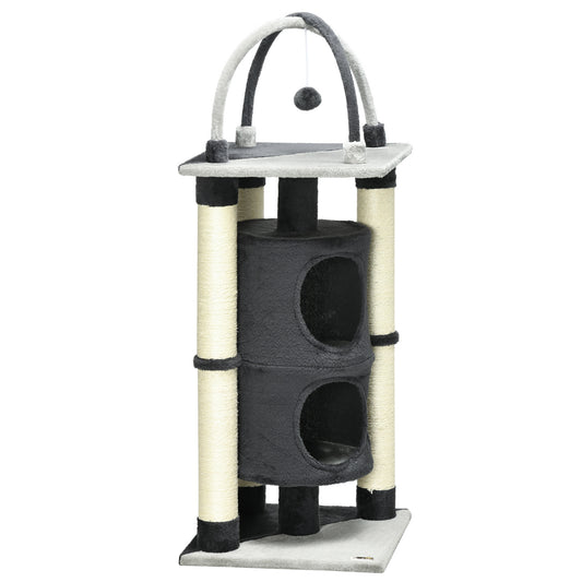 Pawhut Árbol Para Gatos Altura 114 Cm Con Plataforma Postes De Yute Y Bola Gris_0