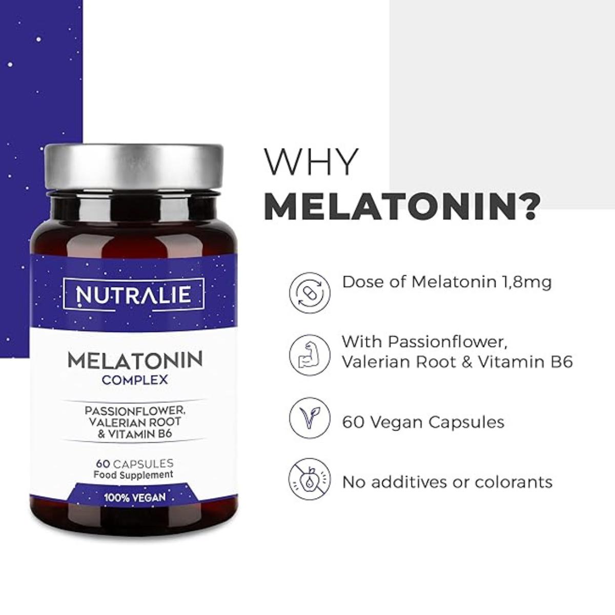 Melatonina com Maracujá + Raiz de Valeriana + B6 Nutralie 60 cápsulas