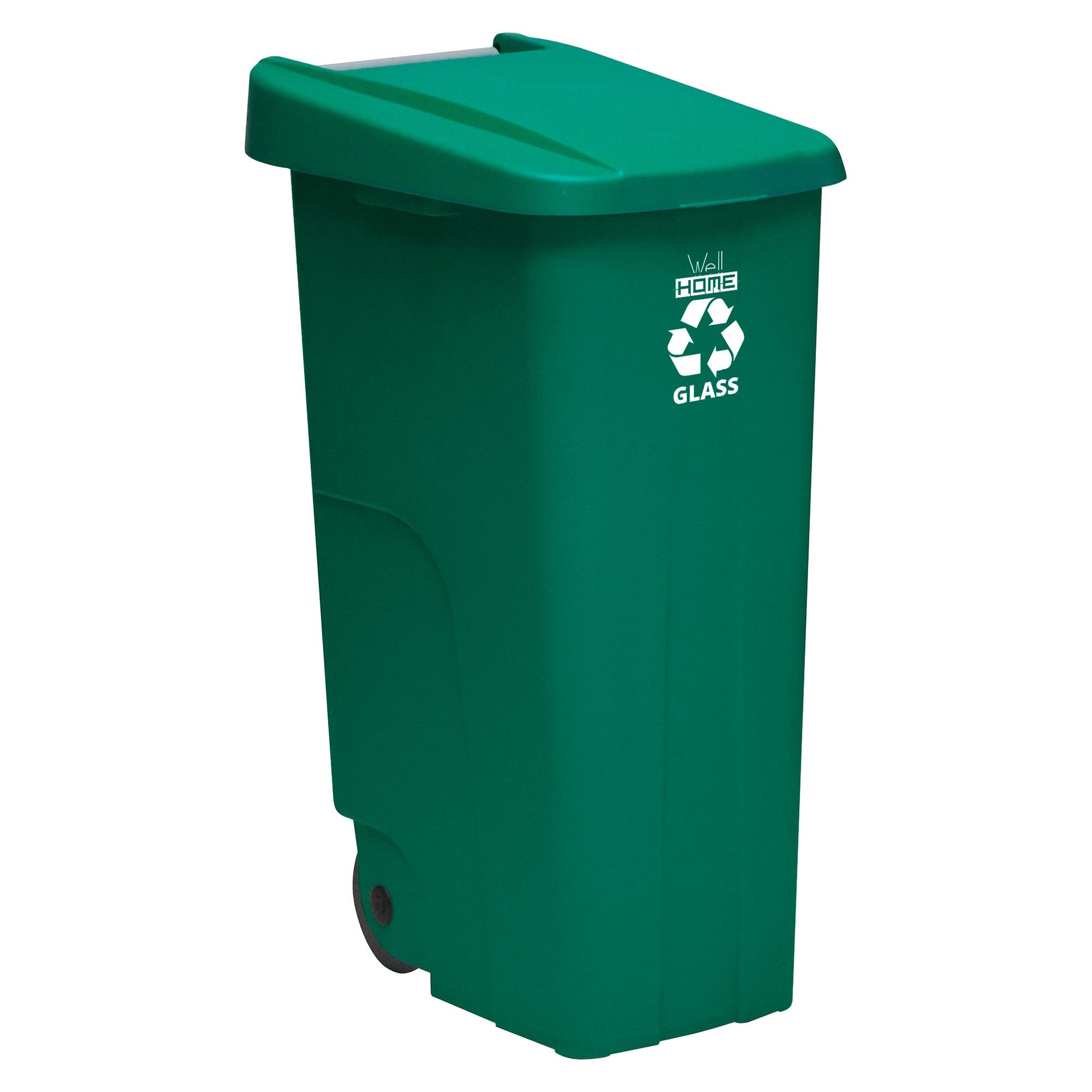 Contenedor - Cubo De Basura Wellhome Reciclo 110l, Color Verde Cerrado Con Tapa, Ideal Para Reciclaje De Vidrio, Con Ruedas_0