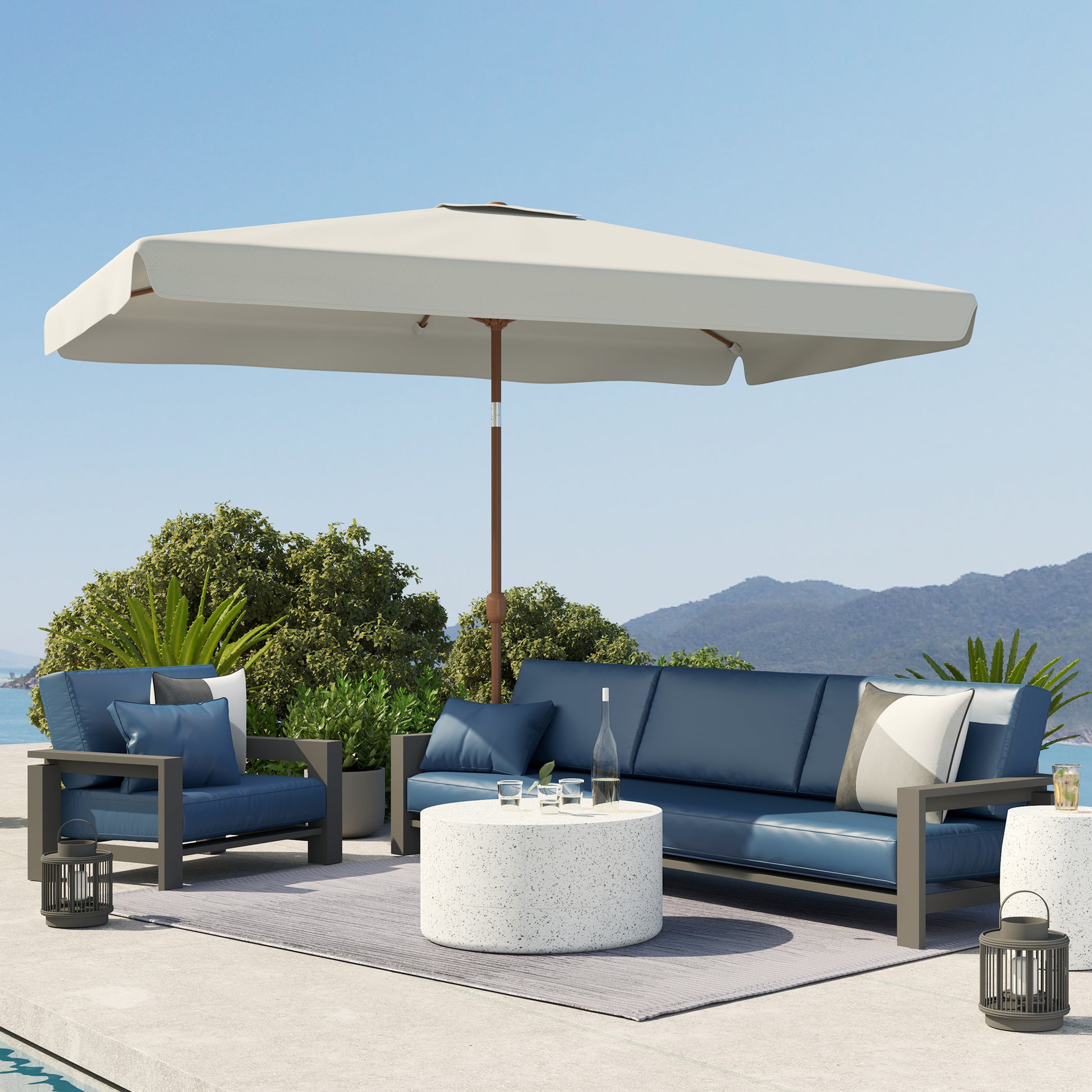 Outsunny Sombrilla De Terraza Exterior 300x200 Cm Con Ángulo Ajustable Crema_3