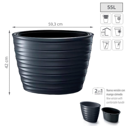 Maceta Freze - Oval 55l., Con Depósito, Dimensiones (mm) 593x393x420, Color Antracita_1