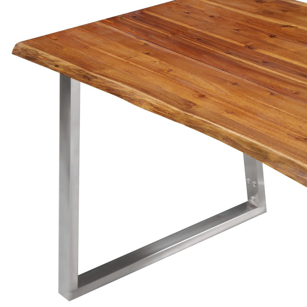 Mesa De Comedor Madera De Acacia Y Acero Inoxidable 160x80x75cm_3