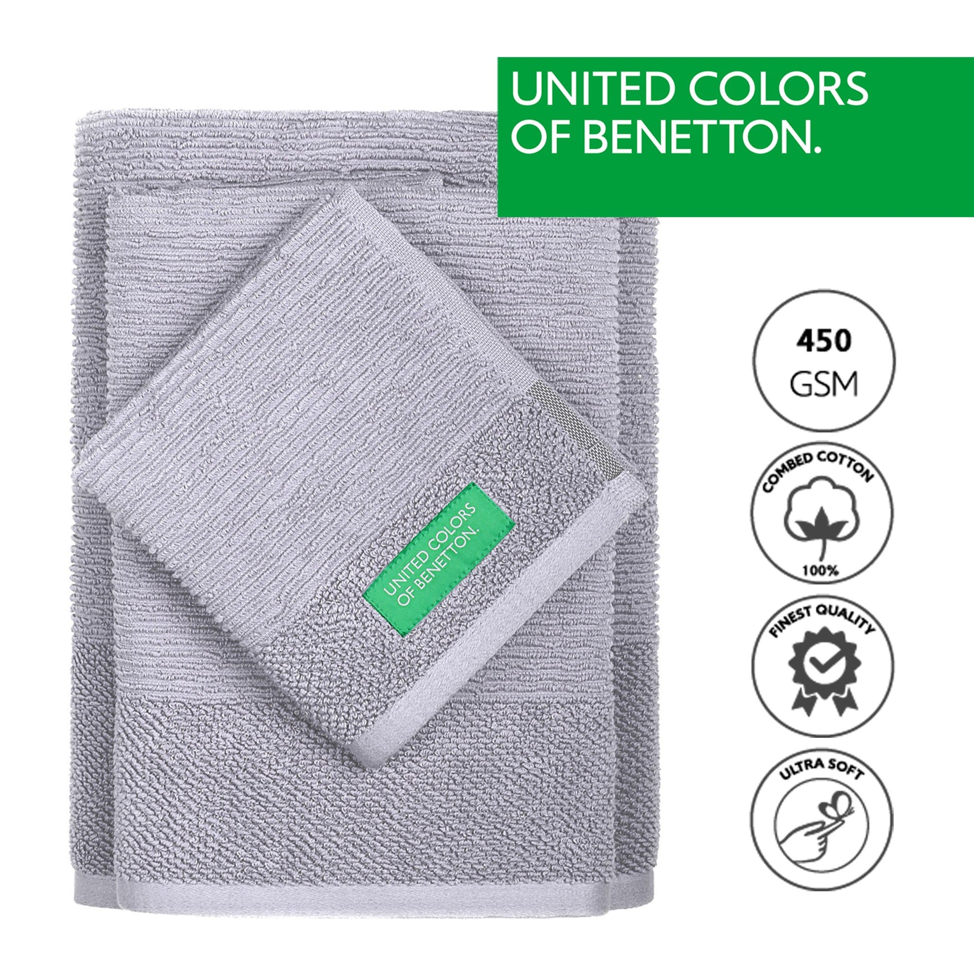 Set 3pcs Toallas De Baño (30x50+50x90+70x140cm) 450 Gsm 100%algodon Gris Casa Benetton