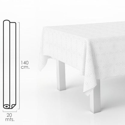 Mantel Hule Muletón Blanco Rectangular. Impermeable Antimanchas Pvc 140 Cm. X 20 Metros. Rollo Recortable. Interior Y Exterior_0