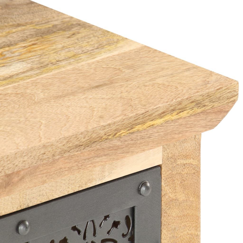 Mesita De Noche Con Puerta Madera Maciza De Mango 40x30x50 Cm_3