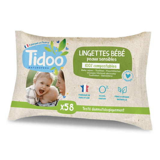 Toalhetes humedecidos compostáveis ​​de calêndula ultra macios Tidoo, 58 unidades