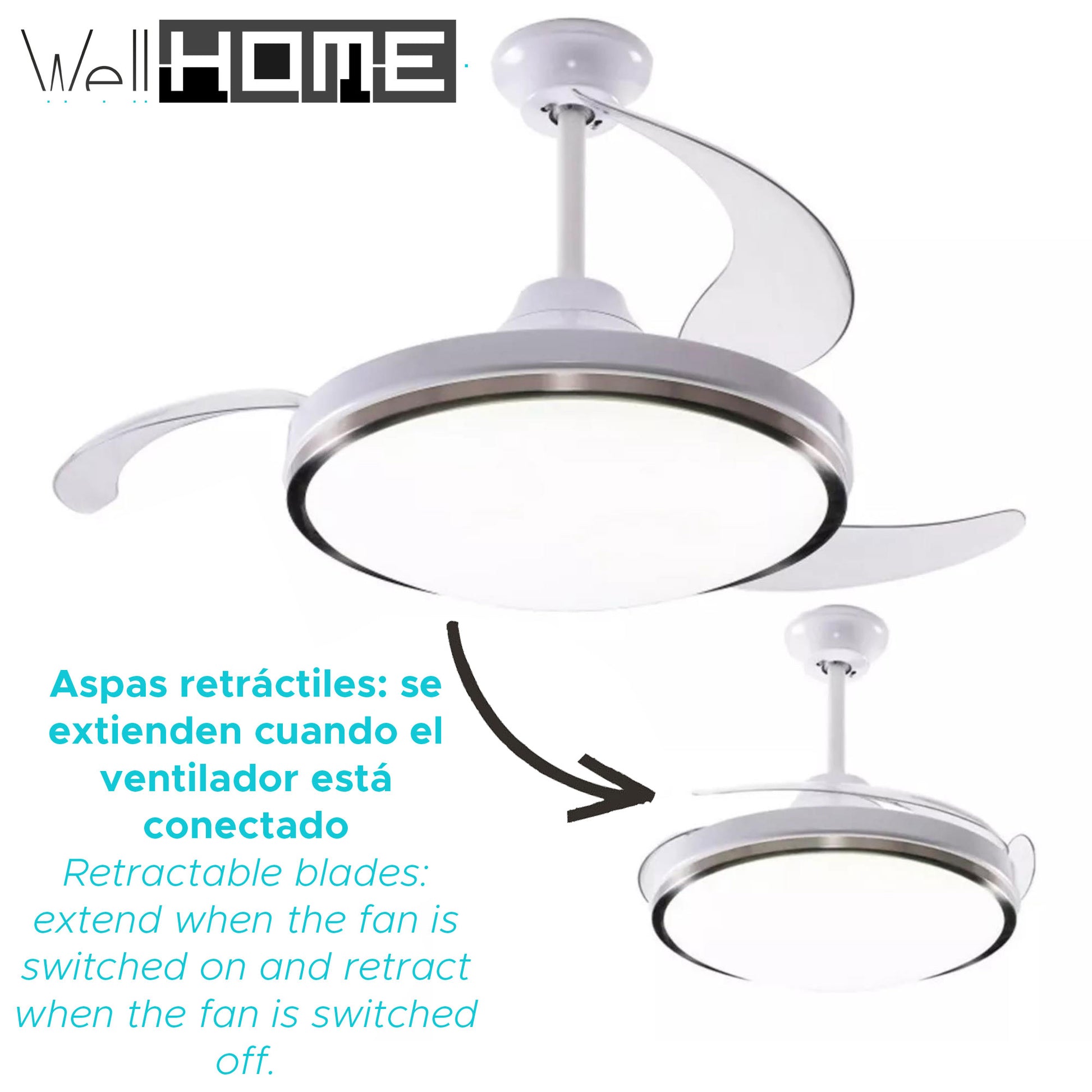 Wellhome Ventilador Techo LED Ø53x30cm, Silencioso, 6 Velocidades, Luz 3 Tonos y Mando_1