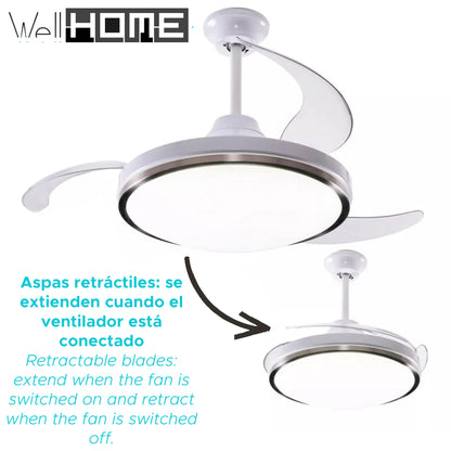 Wellhome Ventilador Techo LED Ø53x30cm, Silencioso, 6 Velocidades, Luz 3 Tonos y Mando_1
