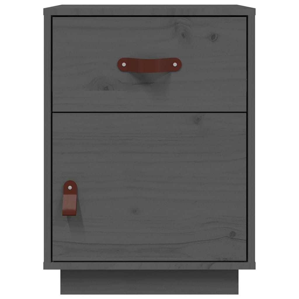 Mesita De Noche Madera Maciza De Pino Gris 40x34x55 Cm_3